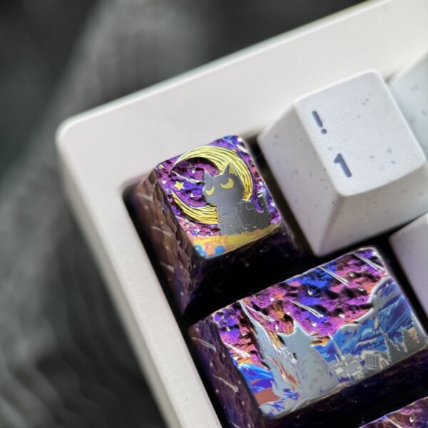 Meteor and Cat Purple Hand-carved Titanium Alloy Keycaps Series