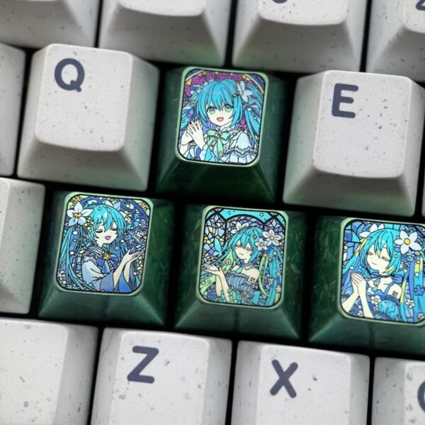 Hatsune Miku WASD or Arrow Key Combination Titanium Keycaps 1U - 63