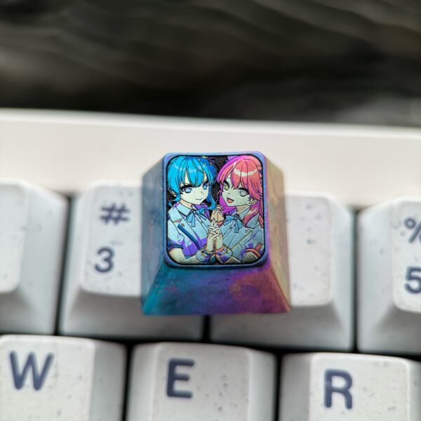 Hoshimachi Suisei and Sakura Miko colored titanium keycaps 1U - 69