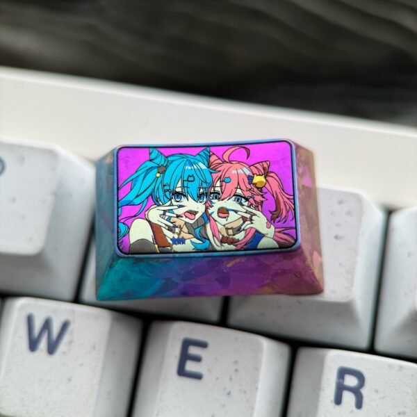 Hoshimachi Suisei and Sakura Miko colored titanium keycaps 1.5U – 69